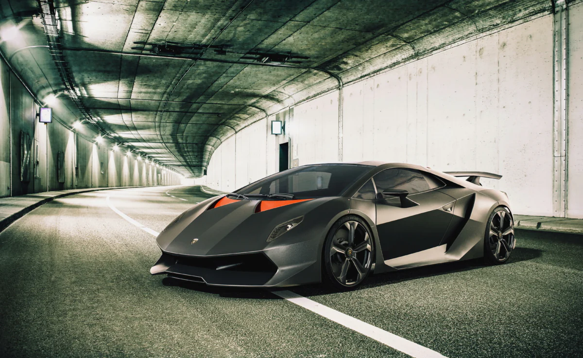 Матовый Lamborghini Sesto Elemento в бетонном тоннеле