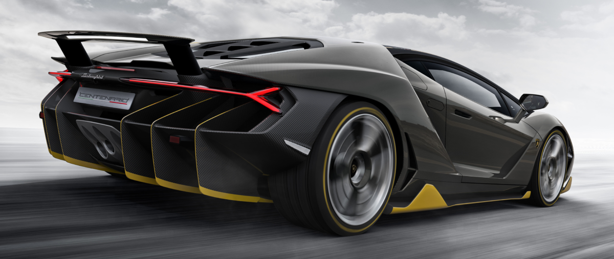 A Lamborghini Centenario speeding down the highway