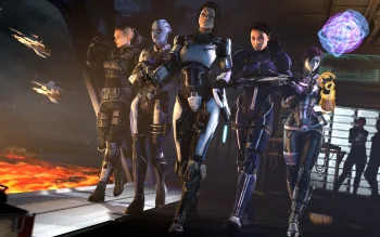 shepard's squad aboard the normandy, aliens, characters, actors, cosmonauts, spacesuits, astronauts, fantasy, mass effect, масс эффект, spaceships, starships, warriors, women, games