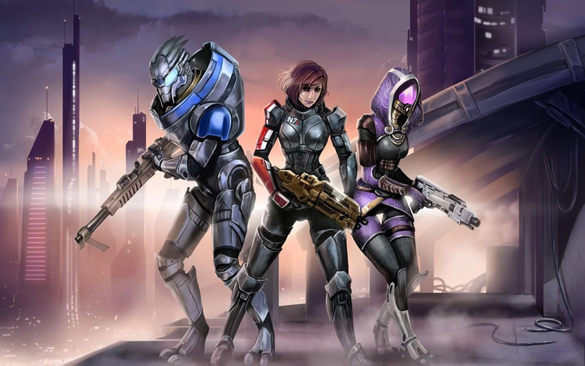 Garrys Vakarian, Commander Shepard, and Tali'Zora