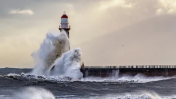 The Rocker Lighthouse in Sunderland Under Siege by Storm Waves