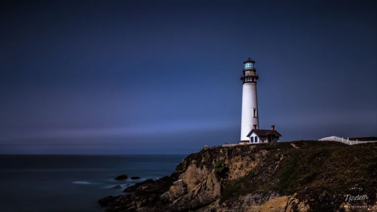 Pigeon Point Lighthouse at twilight on the California coast