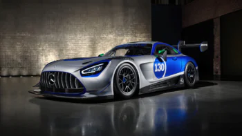 The Mercedes-AMG GT3 Edition 130 race car under studio lighting
