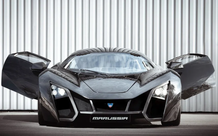 a black marussia b2 sports car with its doors open, marussia b2, cars, automobiles, headlights, marussia, sports cars, auto, vehicles