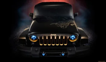 чорний jeep wrangler dragon edition із увімкненими фарами, jeep wrangler, jeep, джип, машини, автомобілі, позашляховики, тюнінг, фари, авто