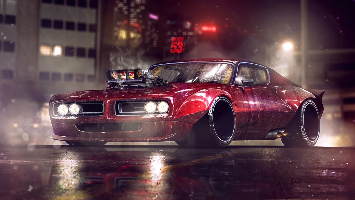 Бордовий Dodge Charger із потужним двигуном на нічній міській вулиці