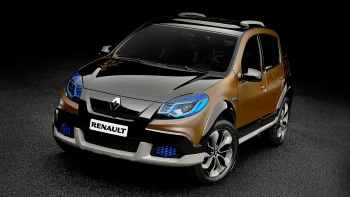 концептуальный кроссовер renault sand'up на темном фоне, renault sand'up, renault, кроссоверы, машины, автомобили, рено, фары, авто