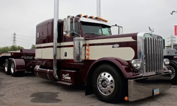a classic peterbilt tractor in burgundy, cars, automobiles, peterbilt, roads, highways, motorways, avenues, driveways, passageways, tractors, trucks, auto, vehicles