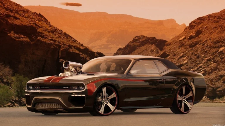 dodge challenger srt в лучах закатного солнца на фоне каньона, dodge challenger srt, dodge, горы, вершины, холмы, диски, колеса, додж, дороги, пути, трассы, шоссе, магистрали, автострады, проспекты, проезды, закаты, закат, каньоны, машины, автомобили, пейзажи, пустыни, авто