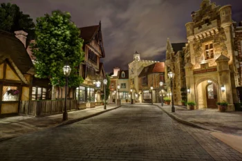 English-style streetlights at night