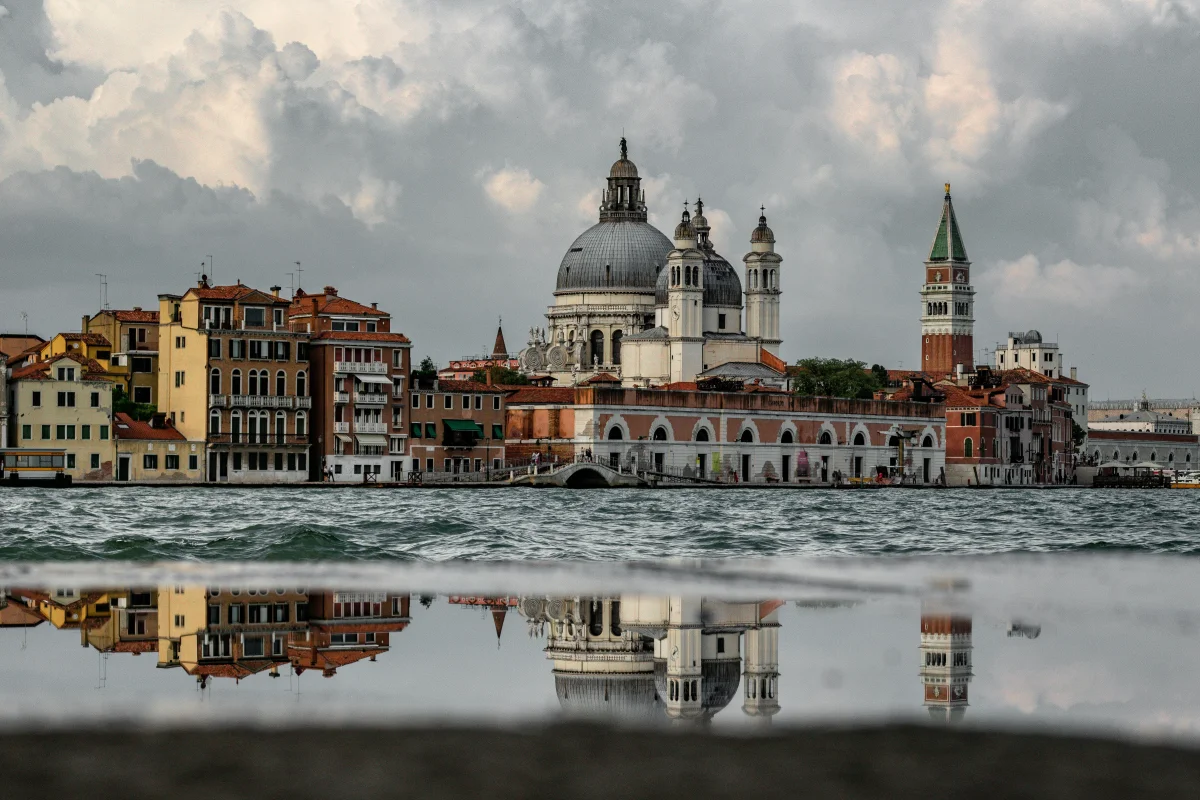 Reflection of the Basilica of Santa Maria della Salute in Venice, Italy