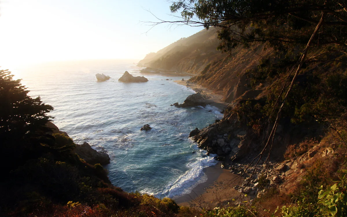 Golden light on the rugged cliffs of Big Sur, California