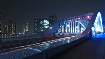 огни ночного токио на мосту эйтай, мост эйтай, япония, города, город, городской пейзаж, городские пейзажи, городские виды, дороги, пути, трассы, шоссе, магистрали, автострады, проспекты, проезды, мосты, небоскребы, ночной город, ночные огни, огни, фонари, подсветка, ночь, токио, архитектура, мир