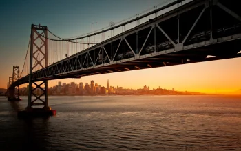 A golden sunset over the Bay Bridge