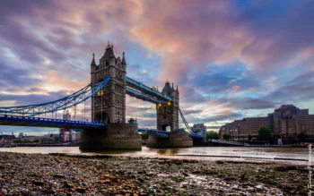 Tower Bridge against the backdrop of London's pre-sunset sky