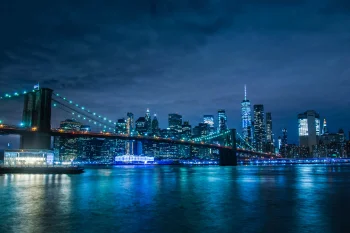 The Lights of New York at Night and the Brooklyn Bridge