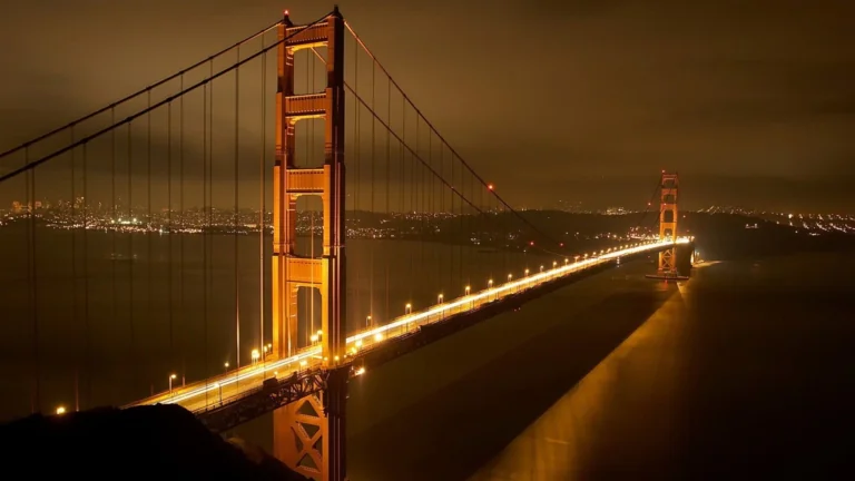 The night lights of the Golden Gate Bridge in San Francisco
