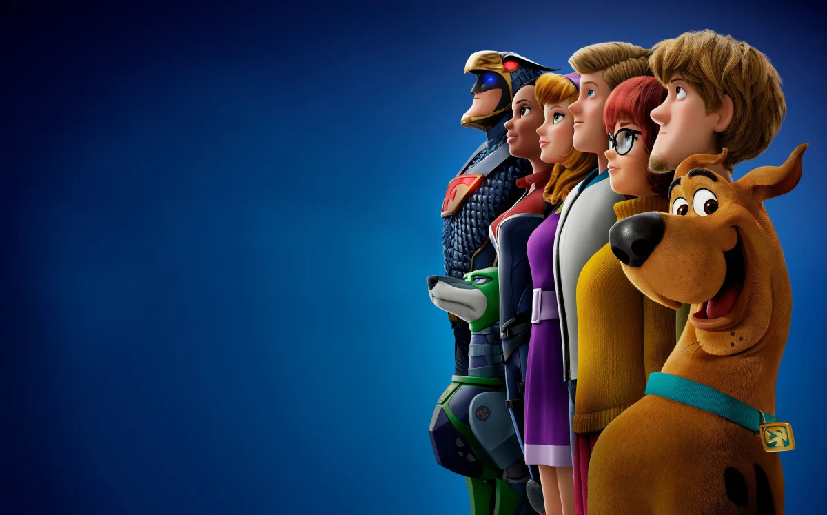 Scooby-Doo, Shaggy, Velma, Fred, Daphne, and Blue Falcon
