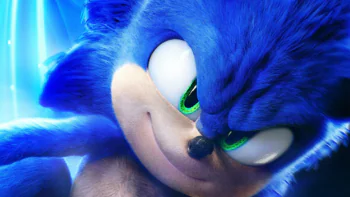 A close-up of Sonic the Blue Hedgehog with a mischievous smile