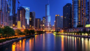 The lights of Chicago's skyscrapers over the river