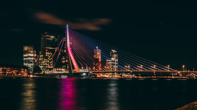 The Lights of the Erasmus Bridge in Rotterdam