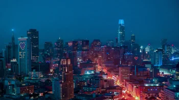 огни небоскребов сан-франциско в синих сумерках, сан-франциско, сша, города, город, городской пейзаж, городские пейзажи, городские виды, небоскребы, ночной город, ночные огни, огни, фонари, подсветка, ночь, соединенные штаты америки, архитектура, мир