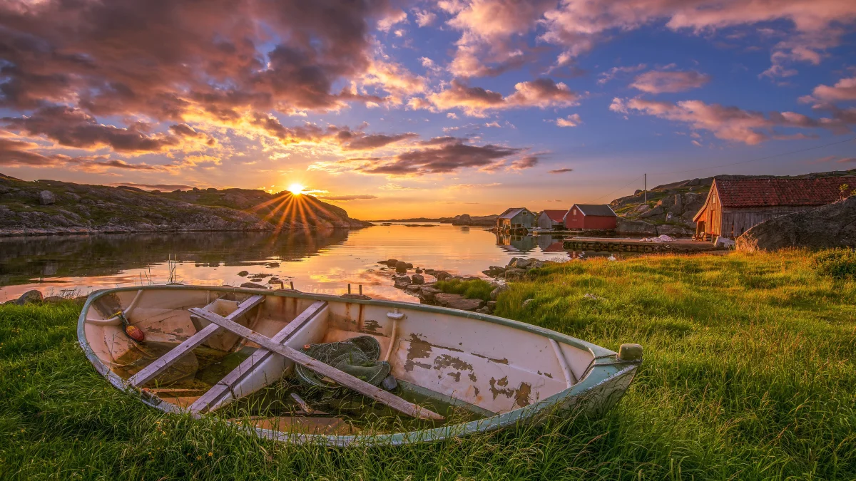 a boat in eidsfjord bay, norway, aidsfjord, bays, coves, straits, fjords, landscapes, nature, world