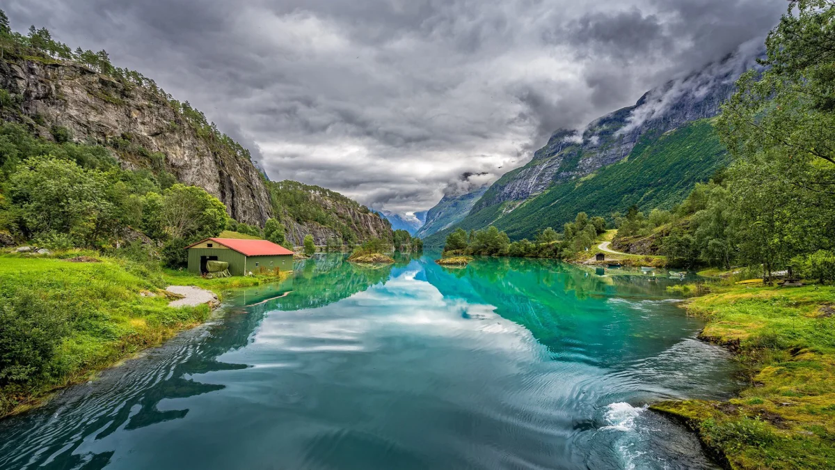 lake lovatnet in norway, lake lovatnet, norway, cliffs, lakes, bodies of water, landscapes, mountains, peaks, hills, nature, world