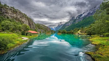 lake lovatnet in norway, lake lovatnet, norway, cliffs, lakes, bodies of water, landscapes, mountains, peaks, hills, nature, world
