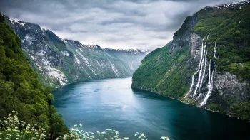the seven sisters waterfall in geirangerfjord, the seven sisters waterfall and the geiranger fjord, bays, coves, straits, fjords, landscapes, mountains, peaks, hills, norway, waterfalls, nature, world