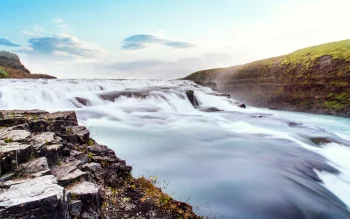 The water flows of the Gullfoss Waterfall