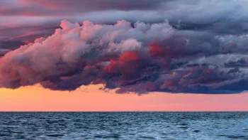 purple clouds over the sea, clouds, evening, evenings, twilight, dus, landscapes, sea, sky, nature