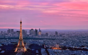 the eiffel tower bathed in the pink glow of the sunset over paris, the eiffel tower, cities, city, cityscape, cityscapes, eiffel tower, france, megacities, paris, sky, sunsets, sunset, architecture, world