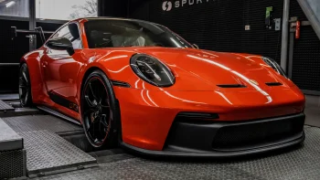яскраво-помаранчевий porsche 911 gt3 на випробувальному стенді, porsche 911 gt3, porsche, диски, колеса, інтер'єри, машини, автомобілі, порше, спорткари, авто