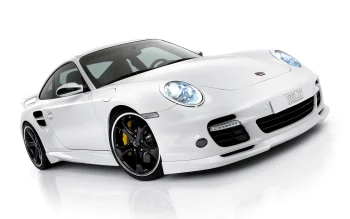 A snow-white Porsche 911 TechArt against a studio backdrop
