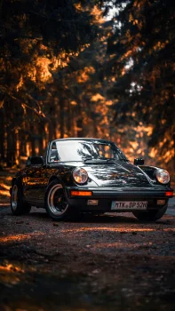 Чорний Porsche 911 на лісовій дорозі
