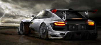 сріблястий porsche carrera на тлі грозового неба, porsche carrera, porsche, блискавки, грози, диски, колеса, дороги, шляхи, траси, шосе, магістралі, автостради, проспекти, проїзди, машини, автомобілі, небо, порше, спорткари, тюнінг, фари, хмари, авто