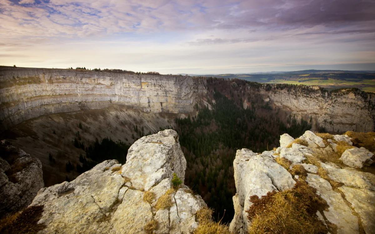 View of the Crê-du-Van Gorge in Switzerland