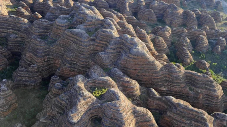 Aerial view of the banded cliffs at Purnululu National Park in Australia