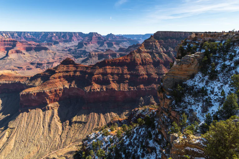 The snow-covered slopes of the Grand Canyon in Arizona