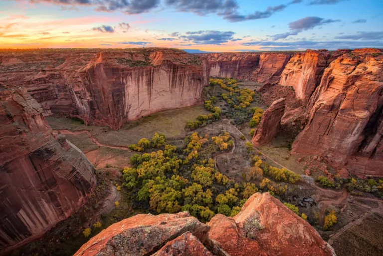 The golden light of sunset over De-Shey Canyon