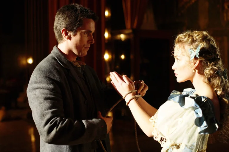 christian bale and piper perabo in a dramatic scene from the movie "the prestige", christian bale, characters, actors, cinema, men, piper perabo, prestige, women, movies