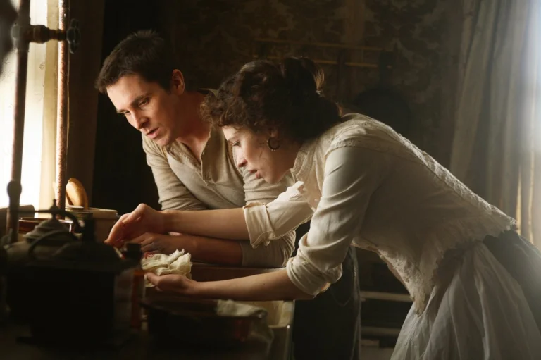 christian bale and scarlett johansson in a scene from the movie "the prestige", christian bale and rebecca hall, characters, actors, christian bale, cinema, men, prestige, rebecca hall, women, movies