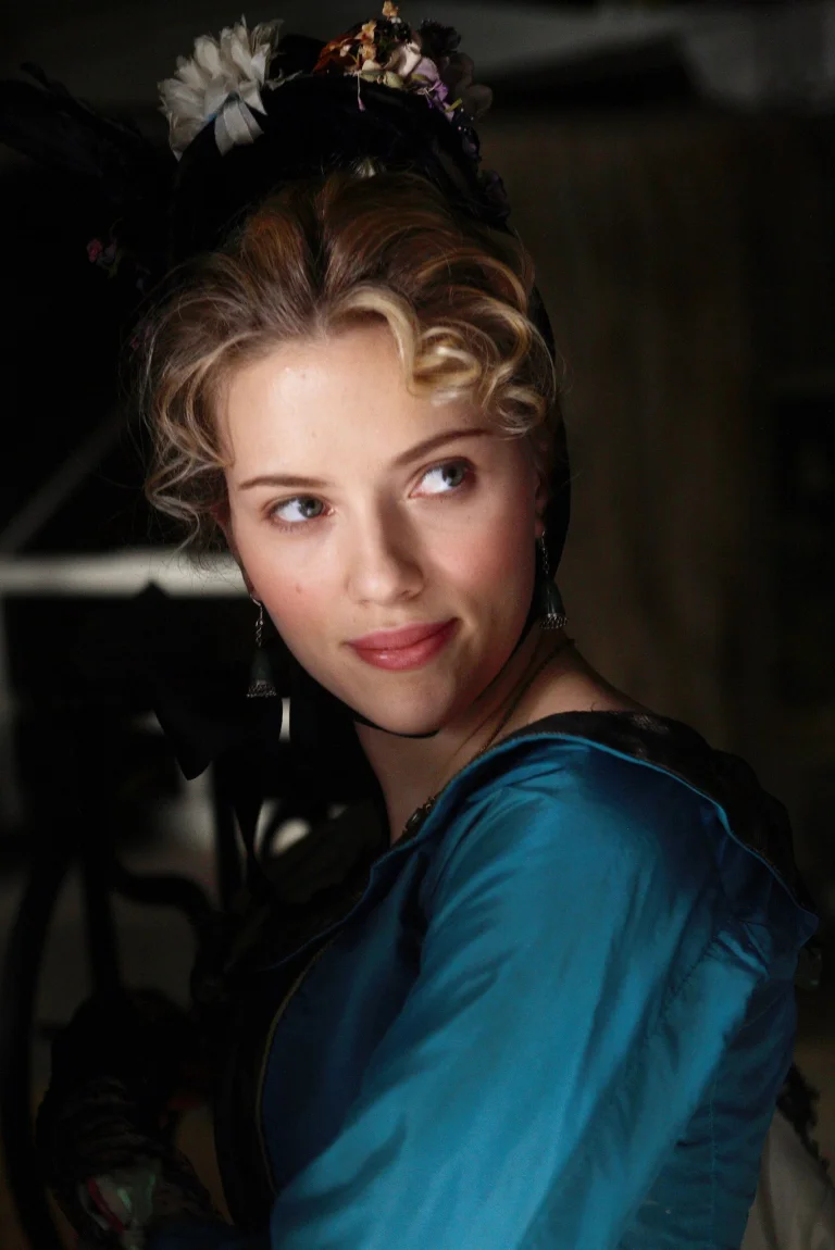 scarlett johansson in a victorian-era look, scarlett johansson, cinema, headwear, hats, hollywood, look, views, glance, prestige, women, movies