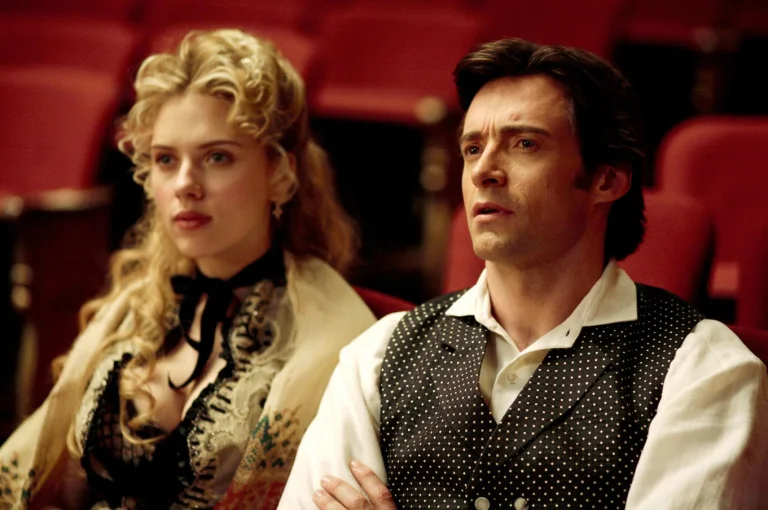 scarlett johansson and hugh jackman in a dramatic scene from the movie "the prestige", hugh jackman, scarlett johansson, celebrities, personalities, characters, actors, cinema, prestige, movies