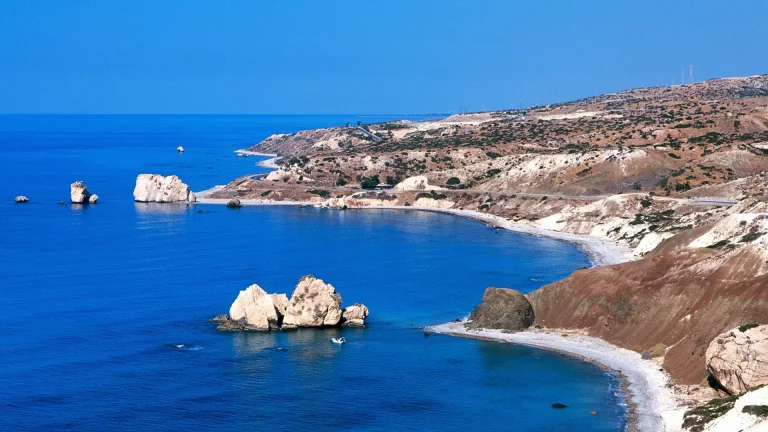 the rocky shore of aphrodite in cyprus, beaches, coasts, cliffs, landscapes, sea, sky, nature, world