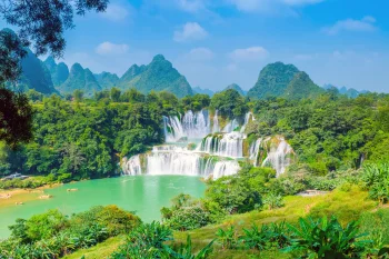 Ban Zok Waterfall Amid the Lush Green Mountains of Vietnam