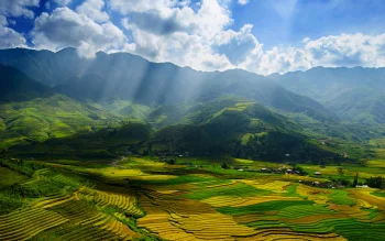 Sunbeams over the rice terraces in Vietnam