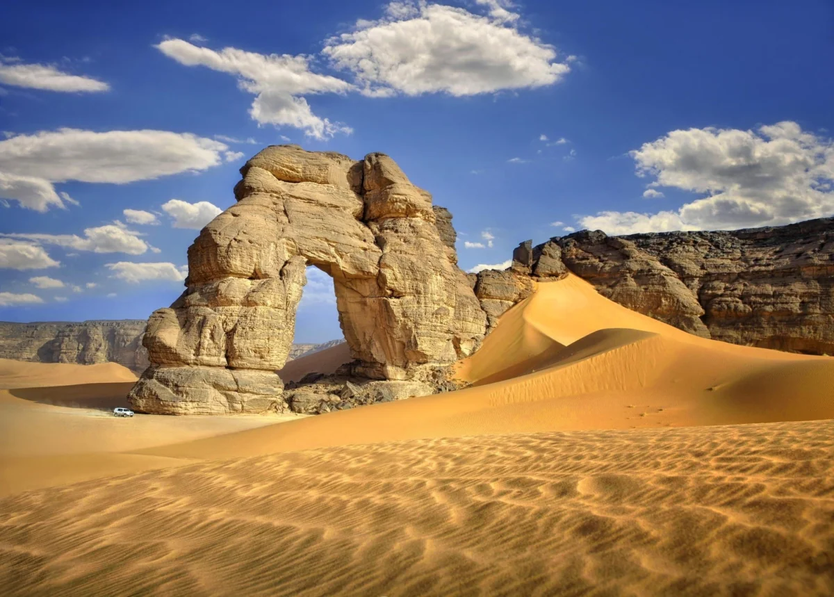 A natural stone arch in the Algerian part of the Sahara