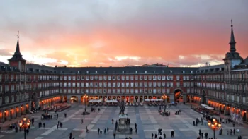 Sunset over Plaza Mayor in Madrid